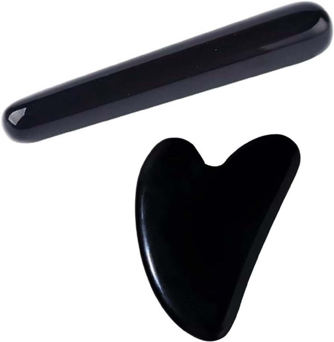 Gua Sha Set - Obsidiaan Schraper - Gezicht Lichaam Massage - Gladde Koele Textuur - Hart 80x50mm - Zwart