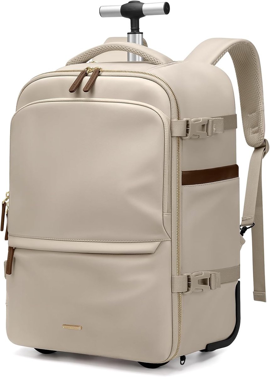 Rugzak met wieltjes - 32 l - voor reizen - cabine - vliegtuig - 43 - 2 cm - met verborgen wielen - voor korte reizen - universiteit - dagelijks werk - Abrikoos - 17 Pulgadas - Reistassen