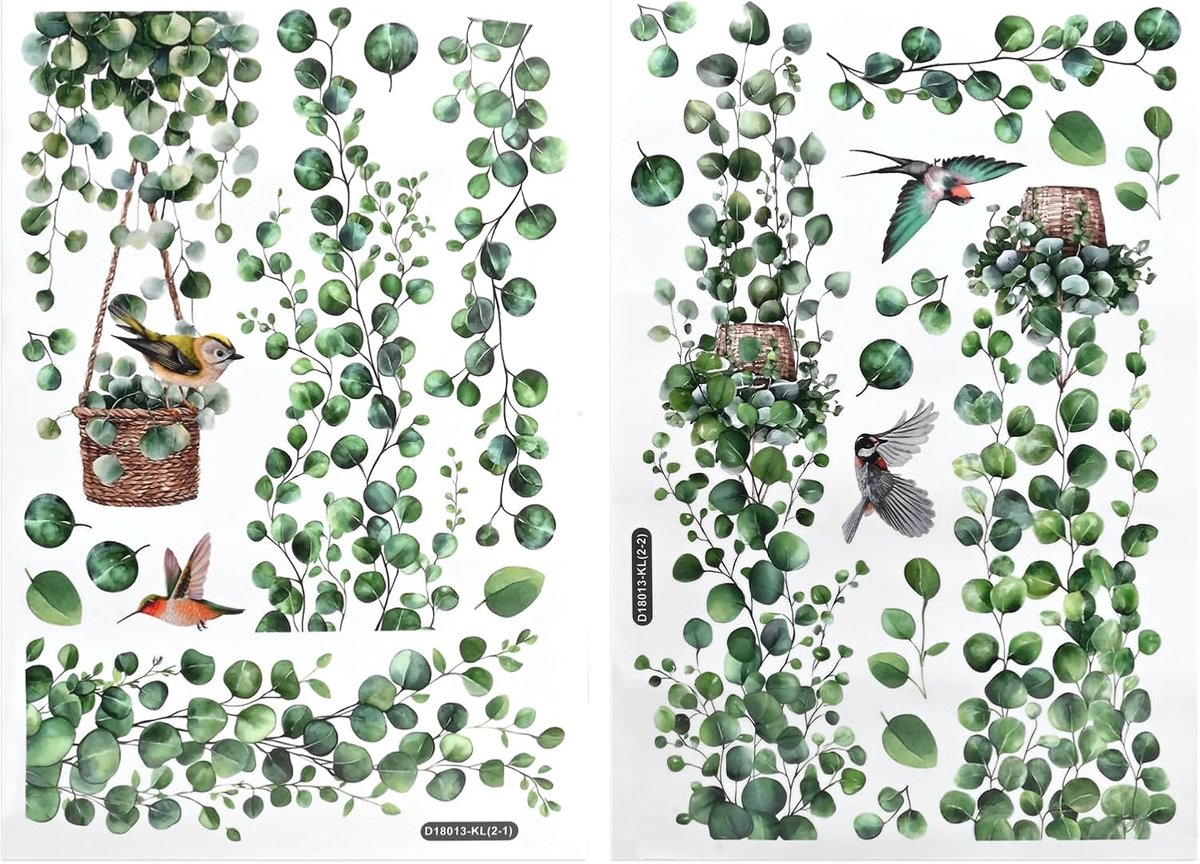 Raamstickers bladeren vogels - statische raamstickers - anti-botsing decoratie voor woonkamer - kantoor en badkamer