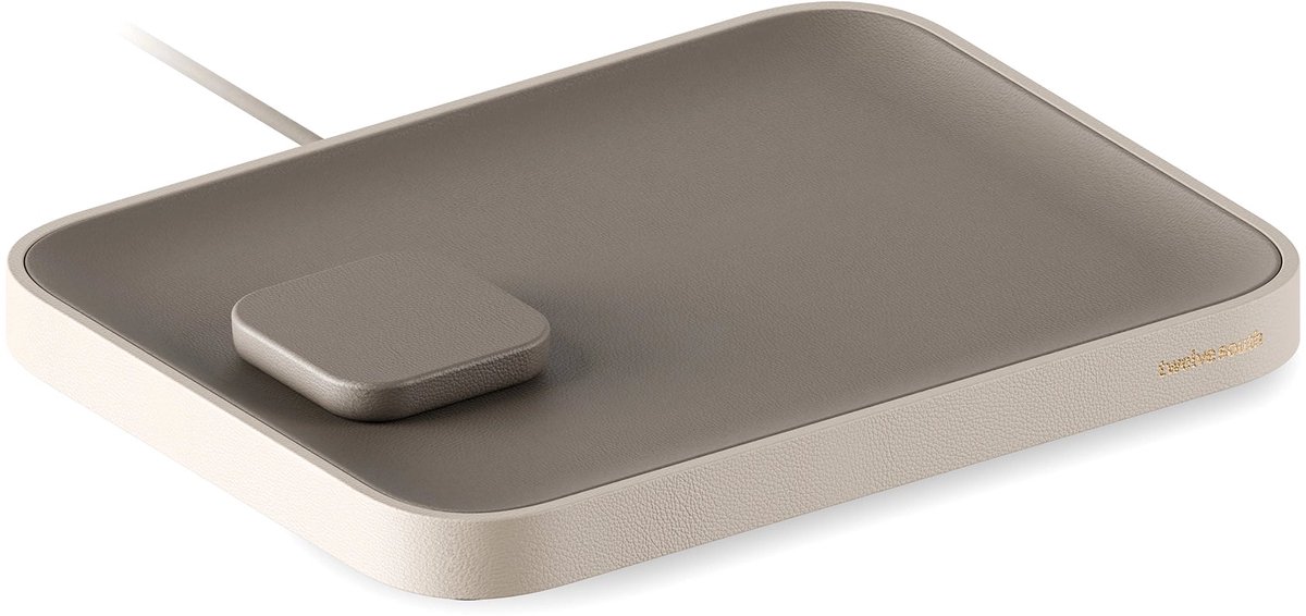 Twelve South Valet Sleutelbakje met Draadloze Oplader – Qi2 opladen tot 15W – Gemaakt van Premium Nappa Leer – Extra USB-C Poort voor Bedraad Opladen - Beige