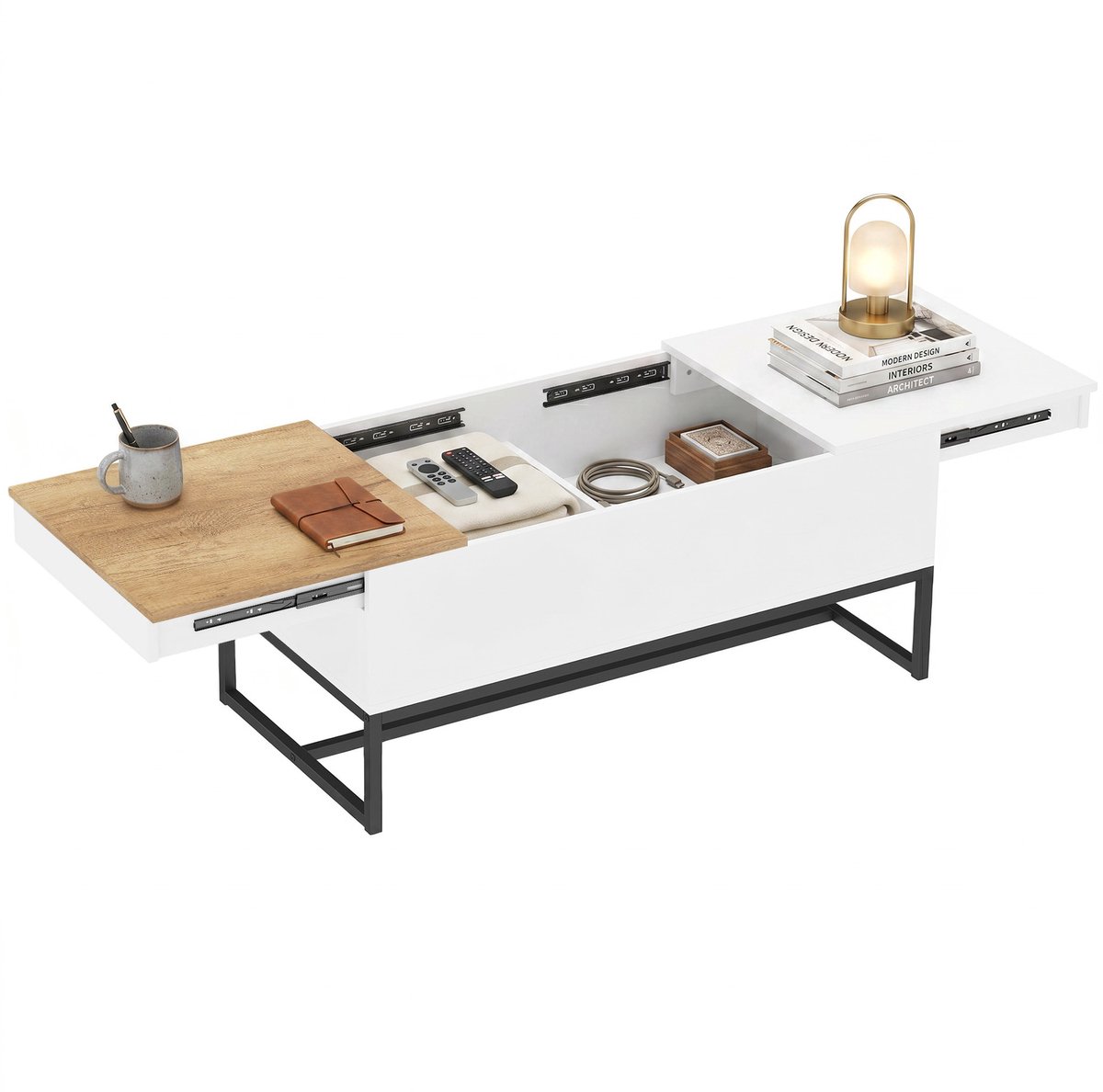 HOMCOM Salontafel - Spaanplaat, Staal - 100 x 50 x 45 cm - Wit