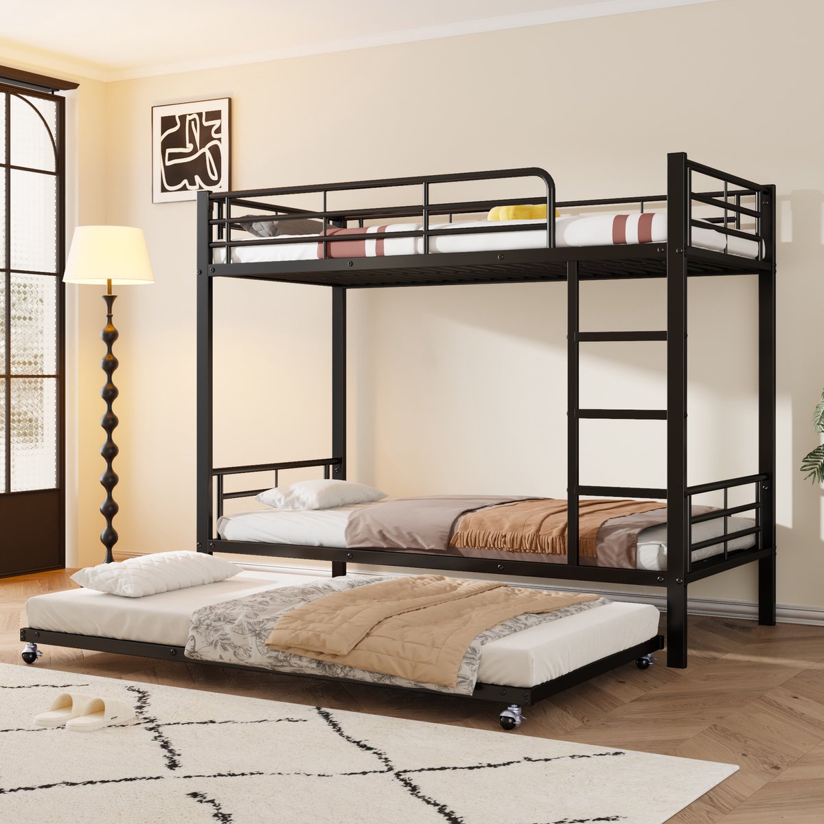 Bedframe - voor matras 90 x 200 cm - zwart - afmetingen 95 x 204 x 160 cm - maximaal belastbaar 120 kg - matras niet inbegrepen - voor de slaapkamer