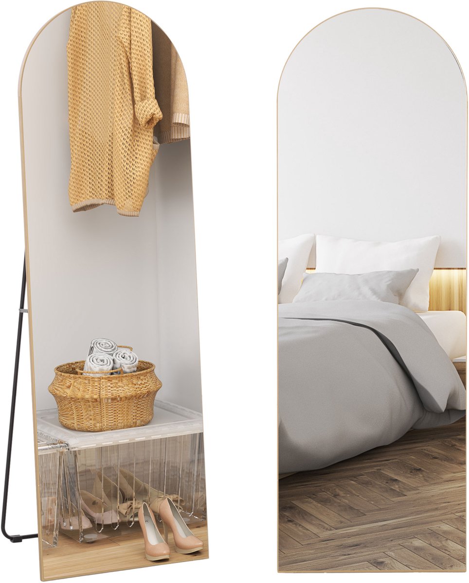 HOMCOM Full Length Mirror-MDF, Glas-50L x 3,6B x 150H cm-Gold