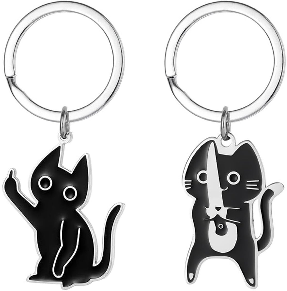 SolidKeus - Set van 2 Grappige Zwarte Kat Sleutelhangers