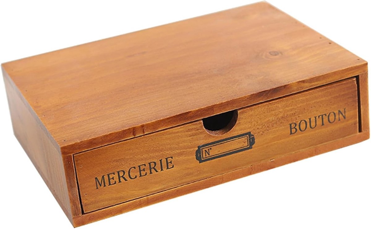 Vintage Houten Lade voor Bureau - Opbergdoos voor Tafel met Enkele Lade - Organiseer je Werkplek met Stijl en Functionaliteit