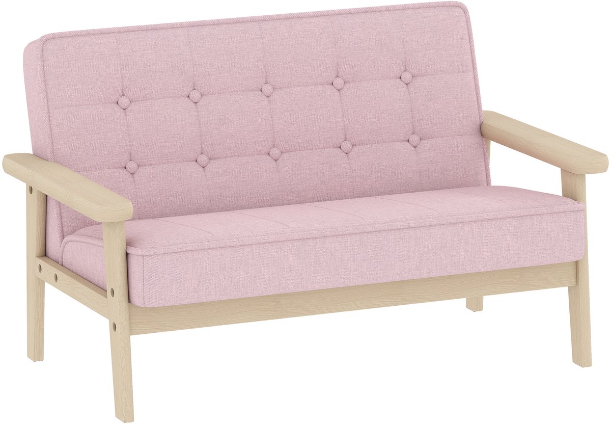 Aiyaplay Kids Sofa-Kortpolig stof, rubberhout-77L x 42B x 48H cm-Roze