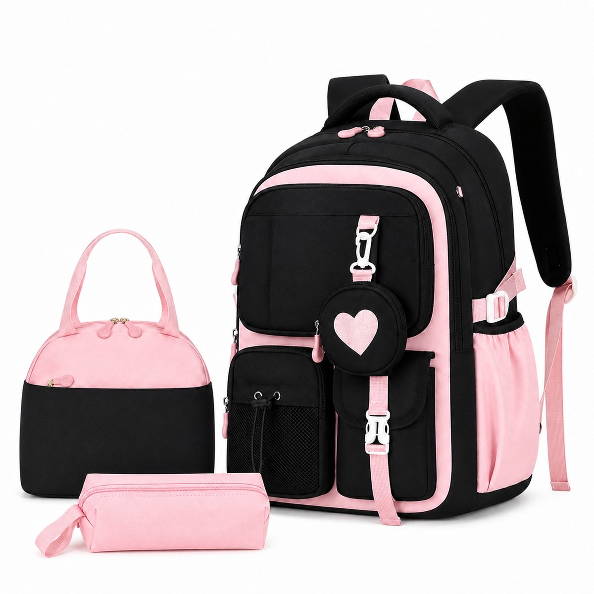 Schooltas voor meisjes - 3 stuks Rugzak - Waterdichte rugzak voor meisjes - School rugtas - lichtgewicht schooltas - Rugzakken met grote capaciteit voor Meisjes en Jongens - Roze