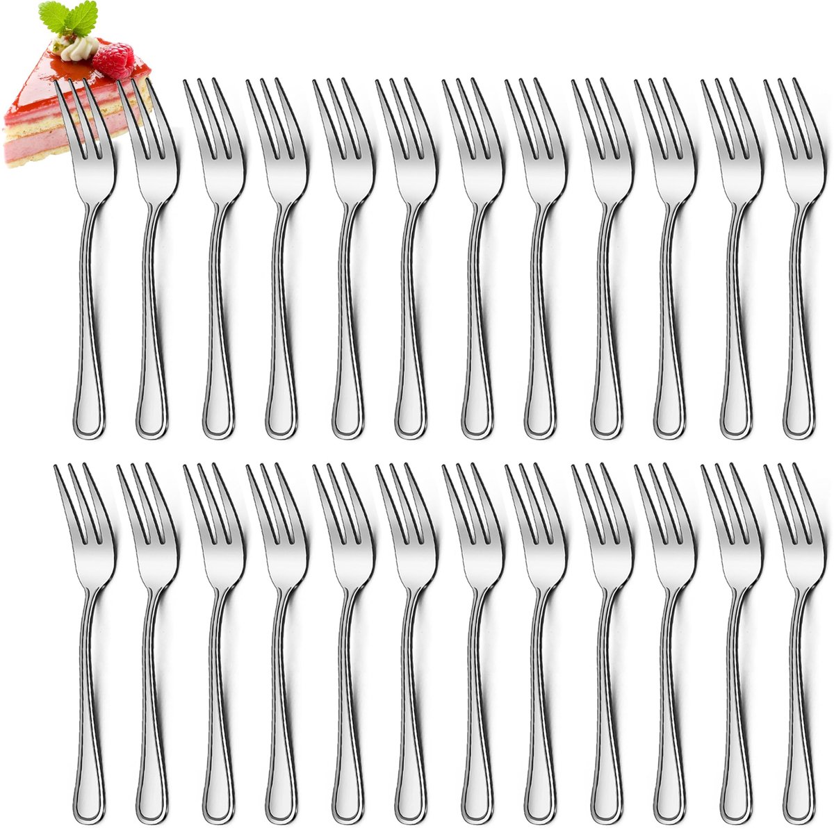 SolidKeus - Set van 24 RVS Cake Forks 14.5cm Geschikt voor Thuis en Feestjes