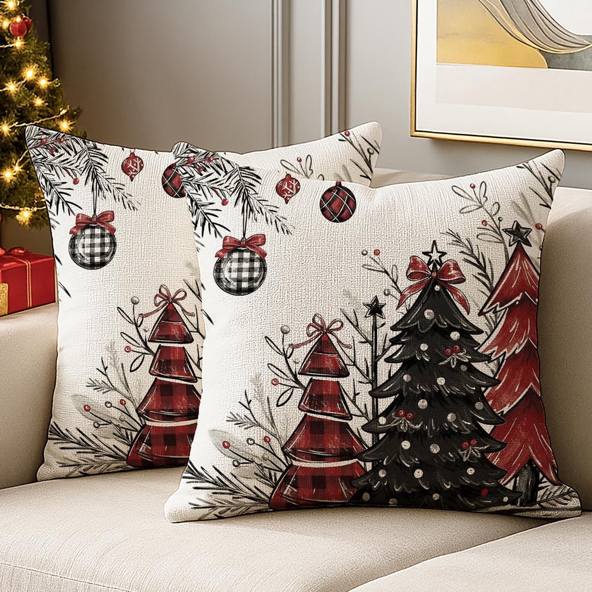SolidKeus - Set van 2 Decoratieve Kussenhoezen 40 x 40 cm met Kerstthema