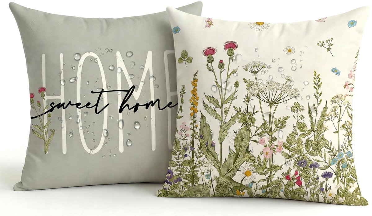 Set van 2 Waterdichte Kussenhoezen - Groen - 40 x 40 cm - Linnen-Polyester met Dubbelzijdig Plantendesign - Voor Tuin en Balkon