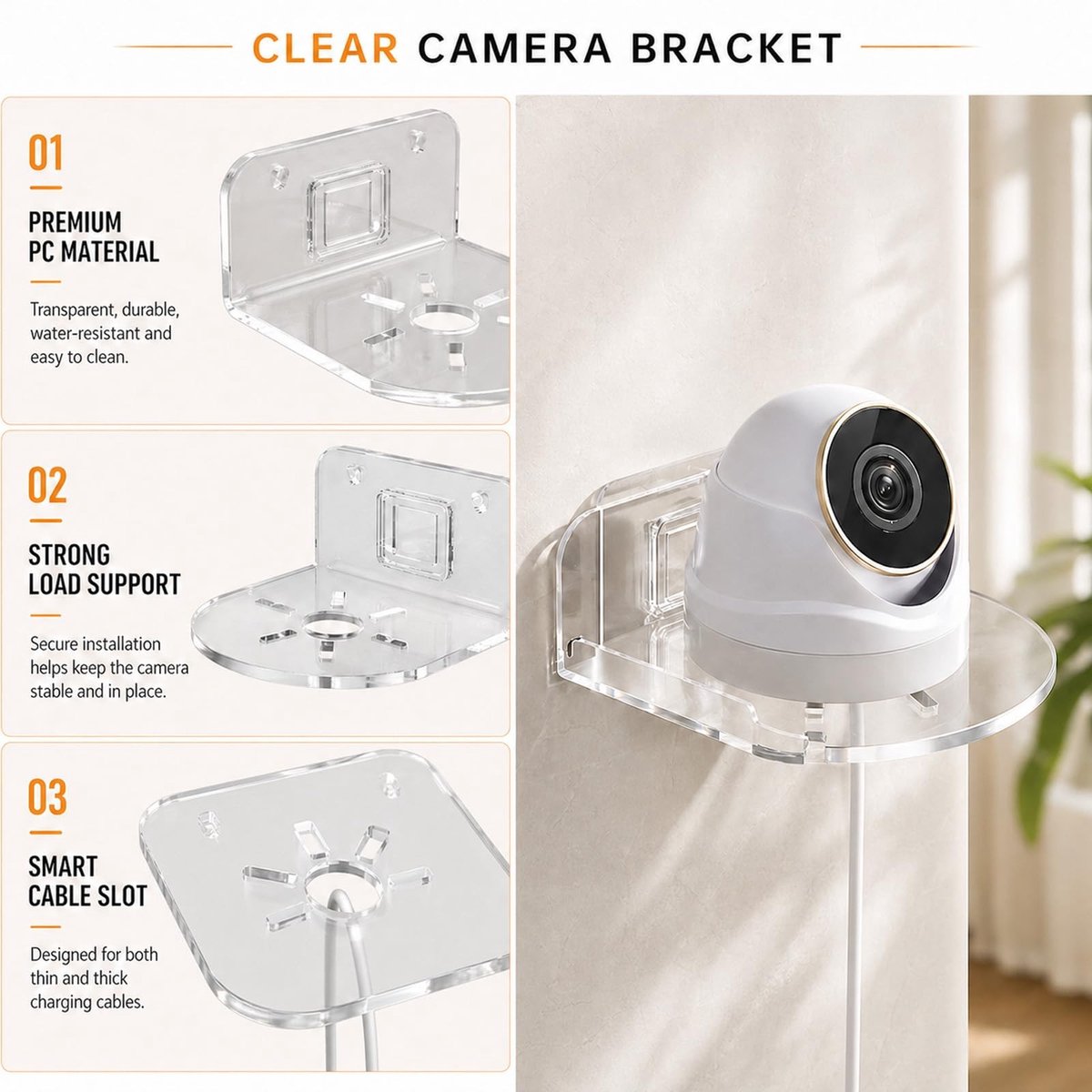 SolidKeus - Set van 2 Transparante Camera Wandhouders zonder Boren