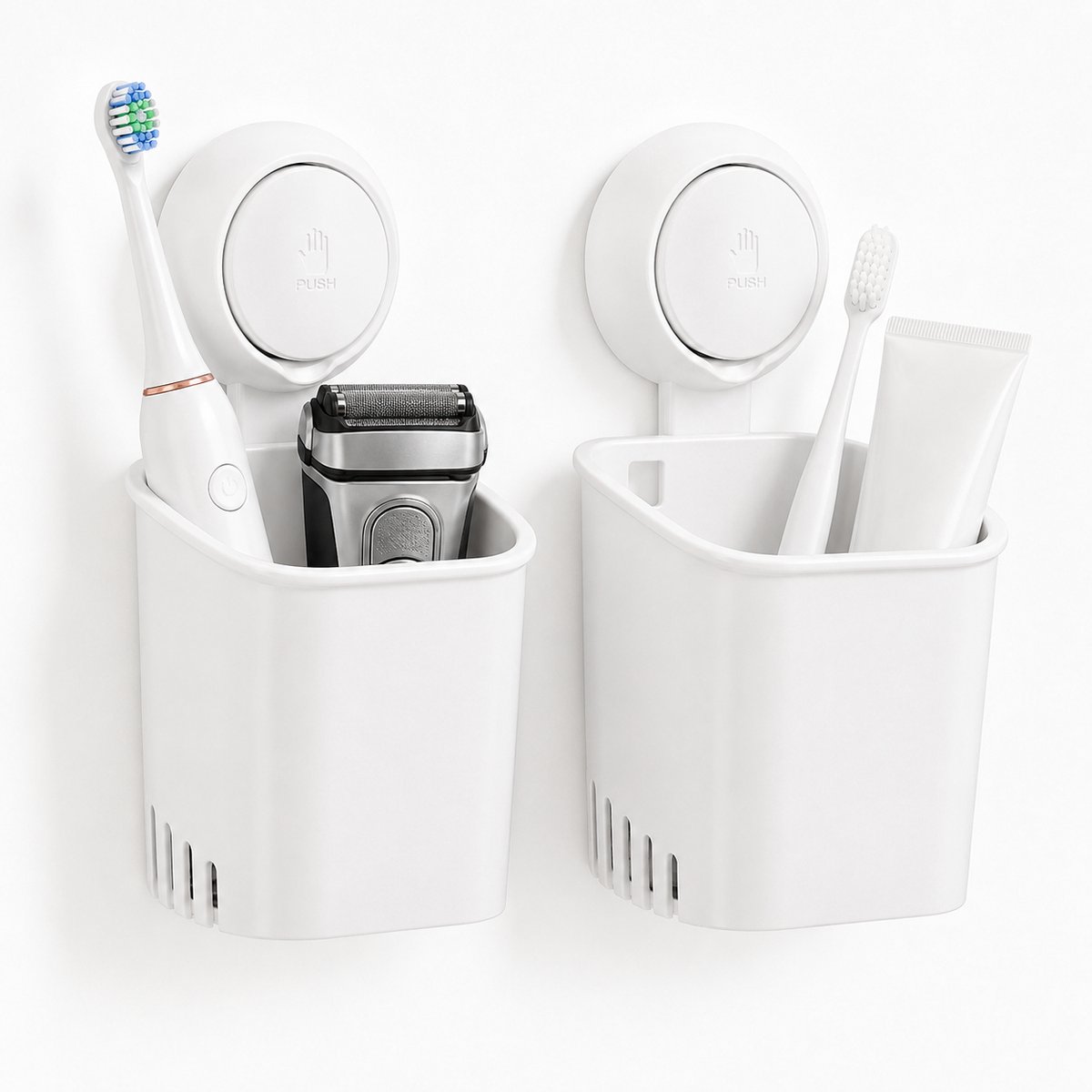 Tandenborstelhouder Zonder Boren met Zuignap - Set van 2 - Draagkracht 3 kg Sneldrogende Badkamer Organisator - Wit