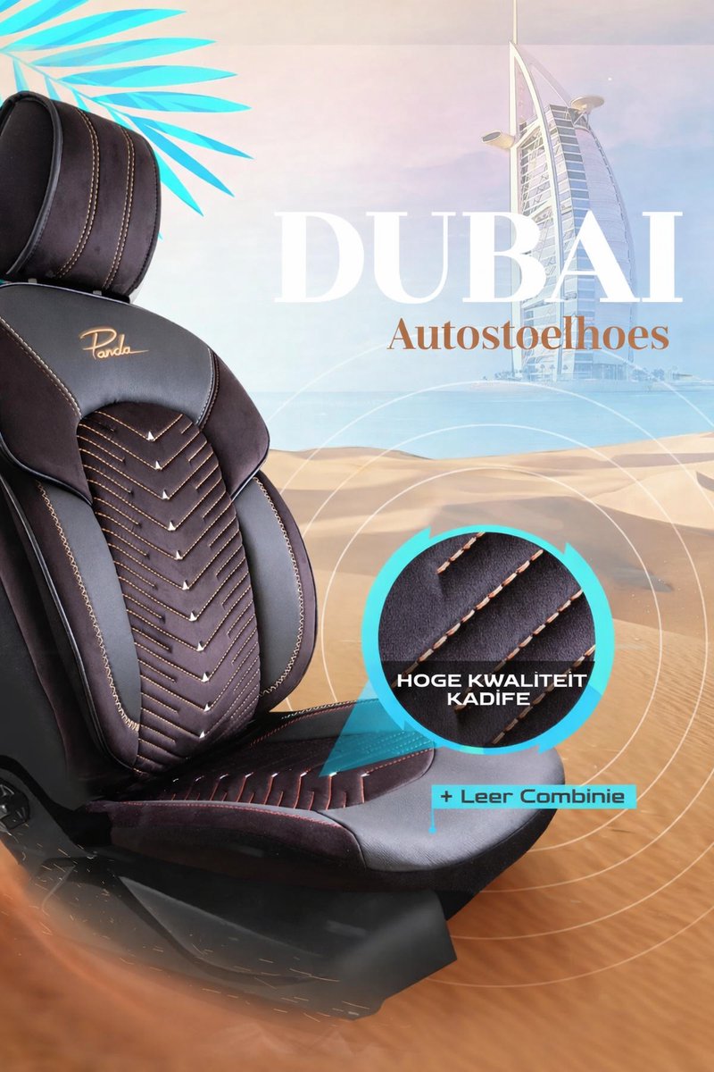 Stoelhoezen Hyundai Matrix 2001-2010 – Dubai Zwart/Congac – Zachte veloursstof – Voorstoelenset – luxe velours stoelhoezen – extra comfort – beschermt tegen vuil en slijtage