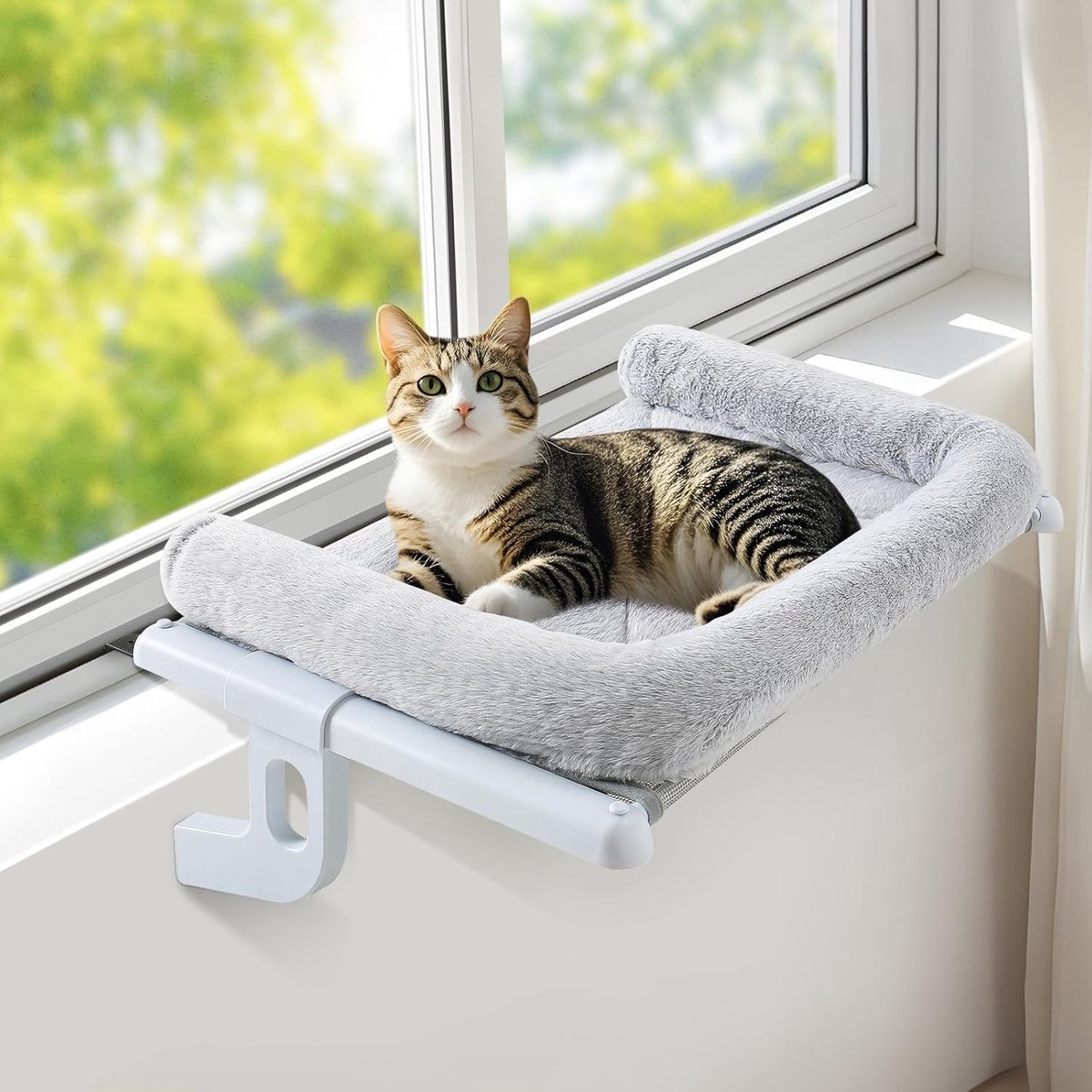 Cat Hammock voor Raam en Balkon - Hangmat voor Katten tot 18KG - Comfortabele Kattenbed voor Raam, Balkon en Radiator - 56x38cm (Grijs)