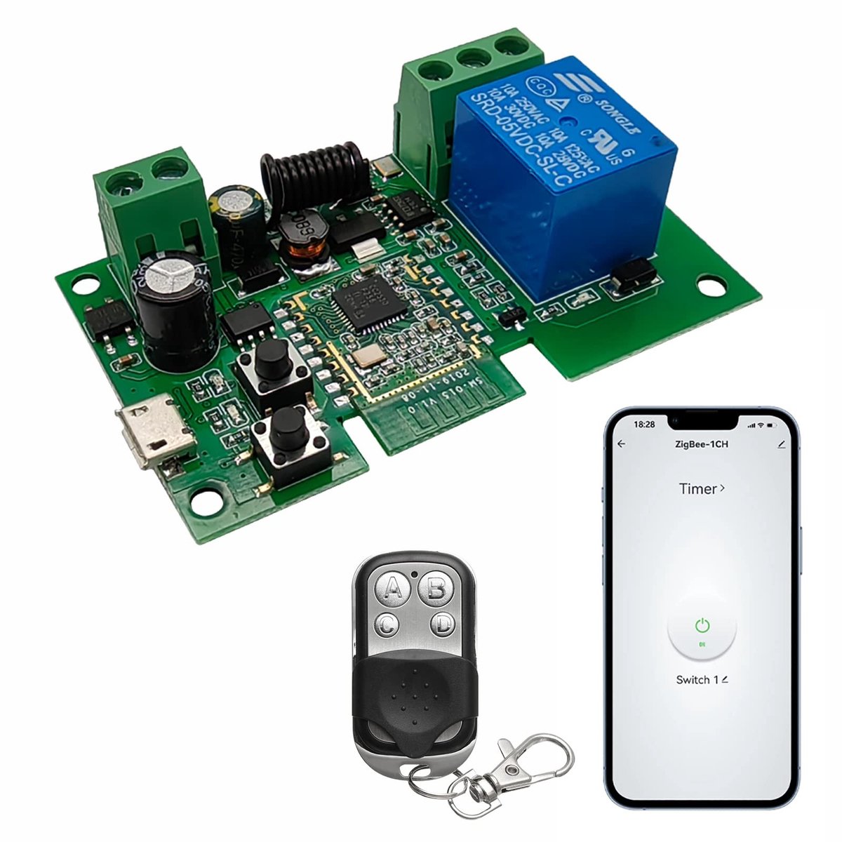 SolidKeus - Tuya Zigbee Slim Relay Module, 1-kanaal met 433 MHz Afstandsbediening