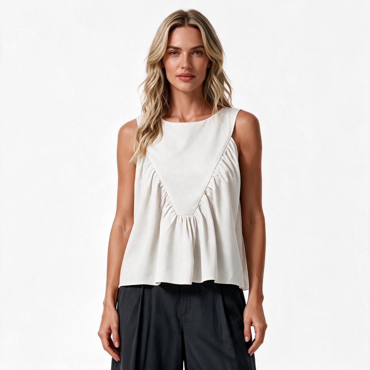 Imily Bela Dames Mouwloze Babydoll Top met Ruches