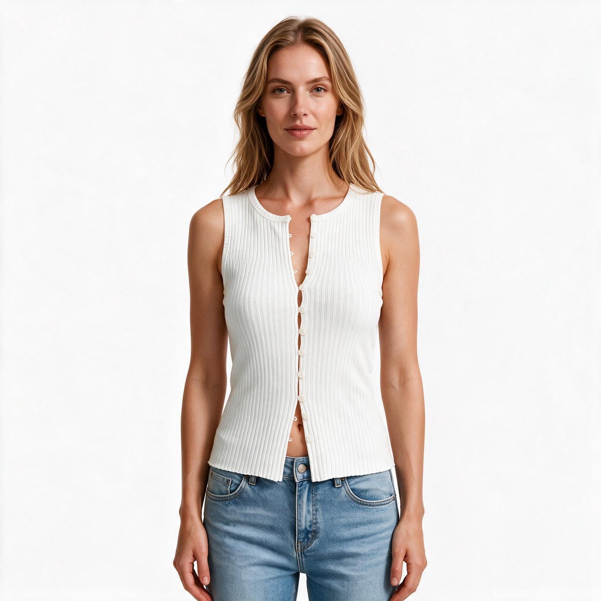 Imily Bela Dames Geribd Gilet Mouwloos met Knopen
