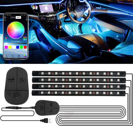 Auto interieurverlichting - LED Strip Licht - Sfeer Creëren - Muziek Synchronisatie - 4 Stuks 48 LED - RGB Kleurrijk