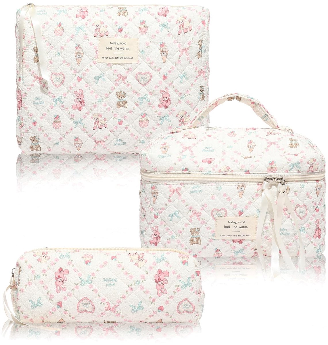 Omgoods - 3 Delige Cosmetica Tas Set met Bloemenpatroon