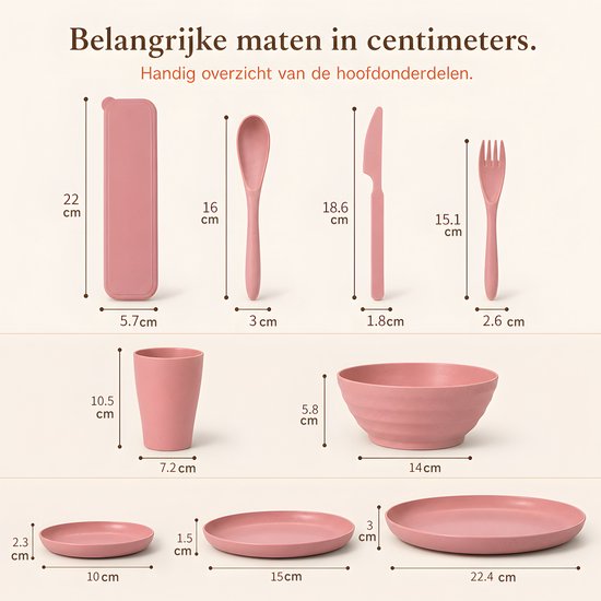 Campingservies set 54-delig voor 6 personen - Kunststof serviesset met 3 bordformaten, kommen, bekers, bestek en bestekdozen - Lichtgewicht en stapelbaar PP met tarwestrovezel - Voor camping, picknick, camper, caravan en thuis - Multicolor — afbeelding 5