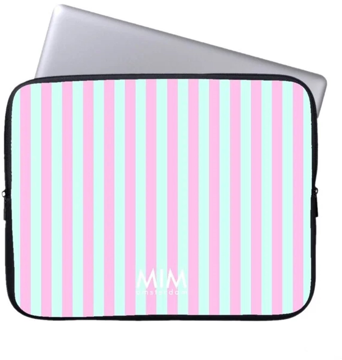 MIM Amsterdam - Cool Crush - Laptop sleeve - 13 Inch laptop sleeve - Laptophoes - Mint groen en Roze gestreepte print -