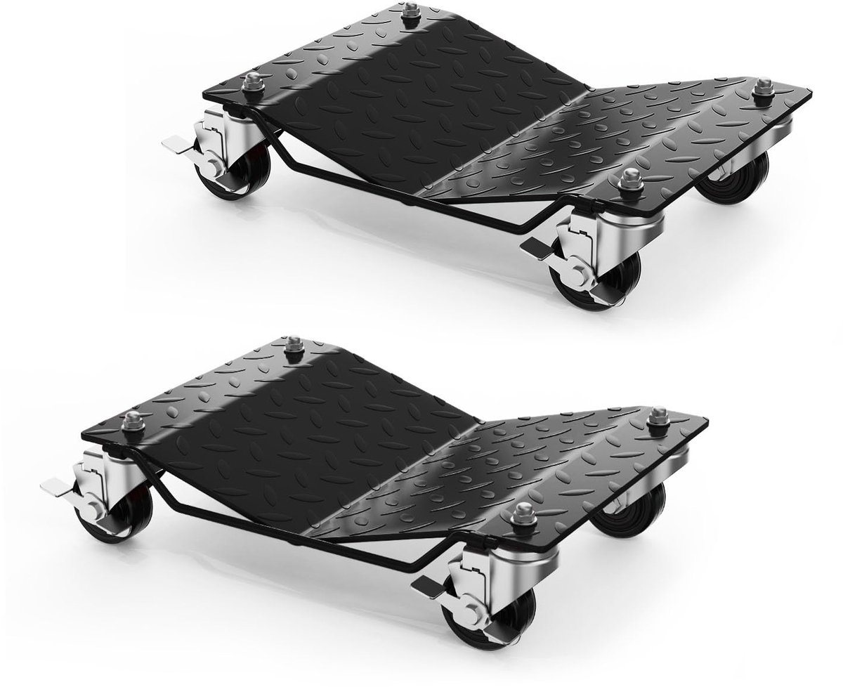 HoerFuriy - Wiel Dolly Staal Set 2‑Stuks - Stalen Band Positionerings Skates Met 360° Zwilwielen En Veiligheidsslot - Tot 680 KG - Per Stuk Voor Auto SUV Motor Atv Garage Werkplaats - Zwart