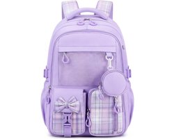 Schooltas voor meisjes, geschikt voor basisschool- en middelbare scholieren - Ergonomische kinderrugzak met reflecterende strepen - Lichtgewicht en waterdicht, geschikt voor meisjes in groep 3 t/m 5 voor school en op reis - Paars