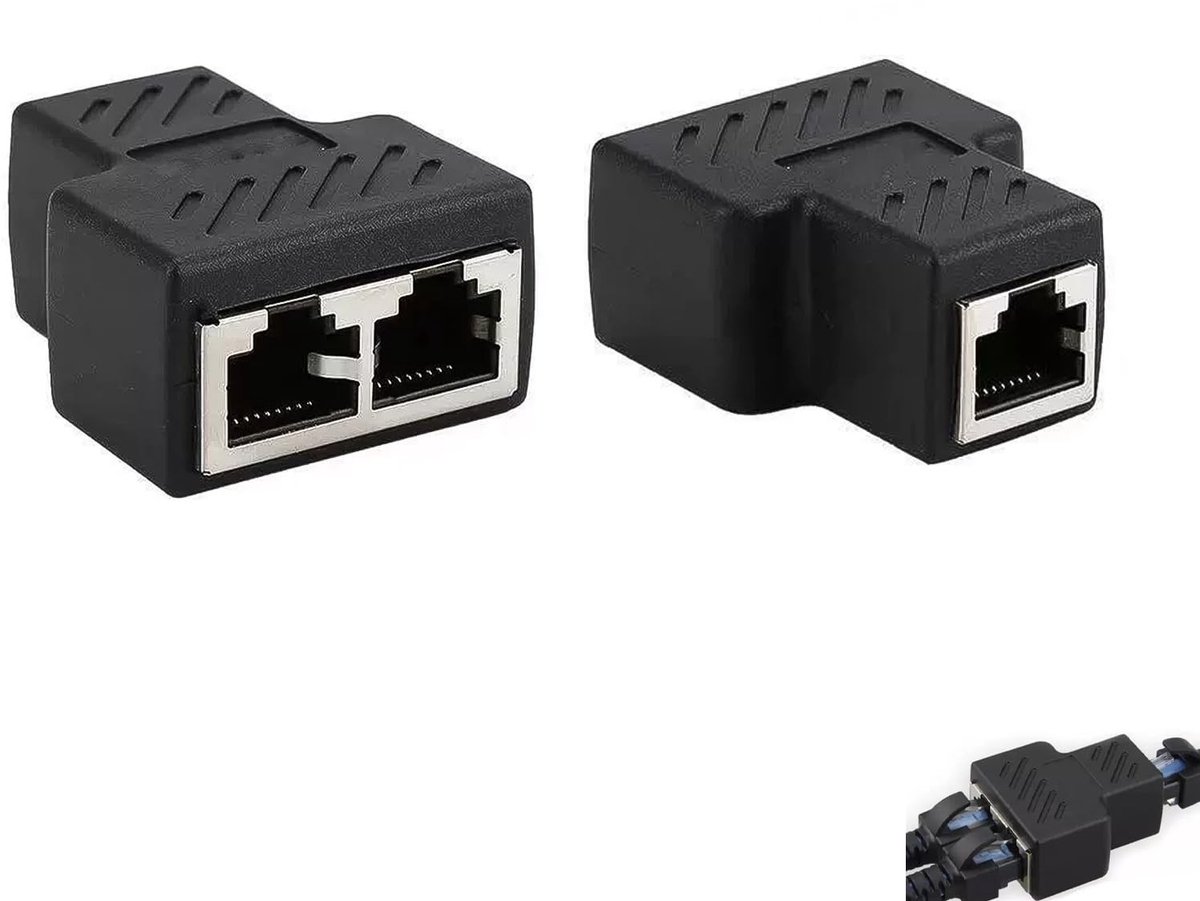 Omgoods - 2 Stuks RJ45 Splitters, 1 naar 2 Ethernet Adapter