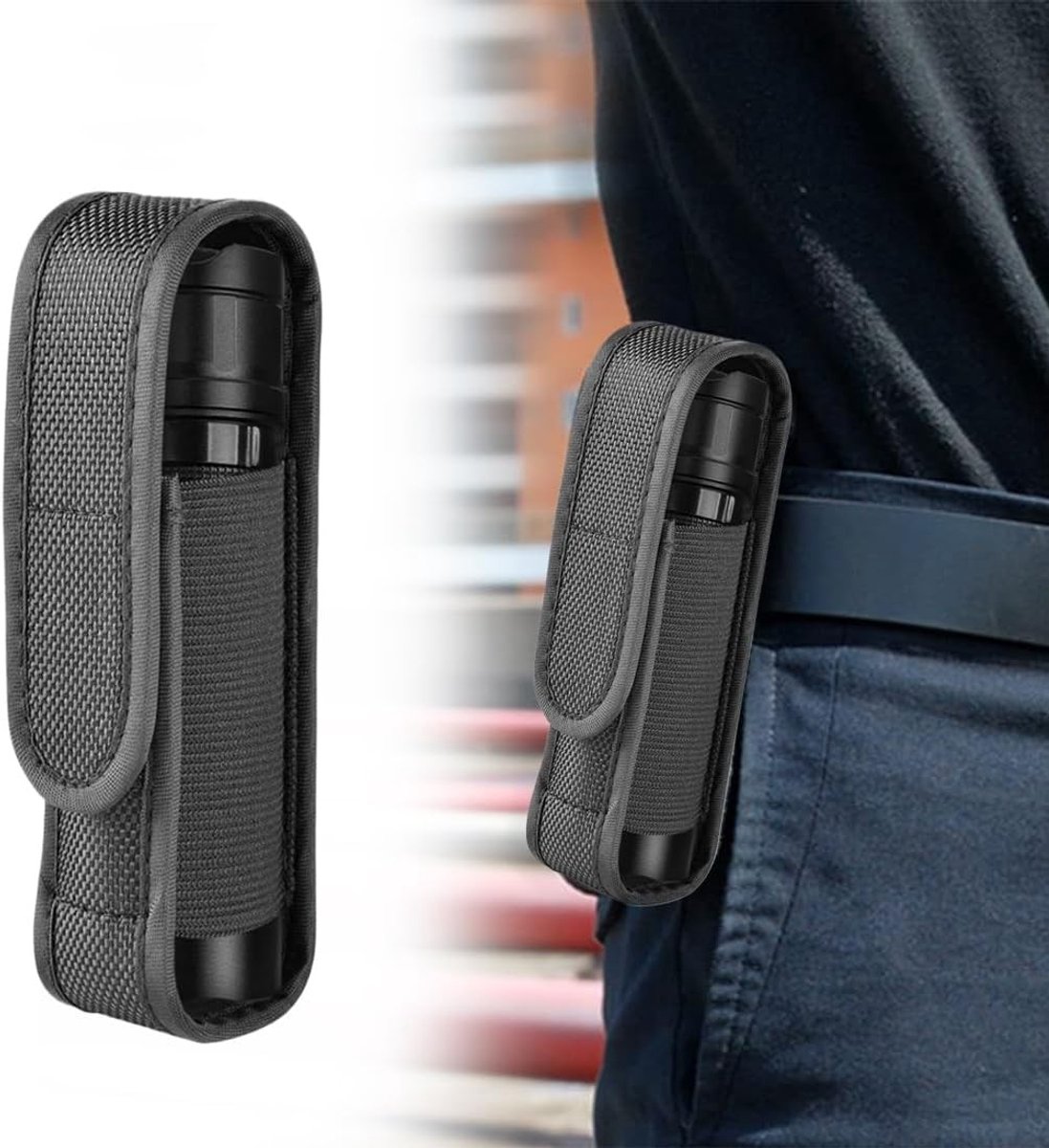 Zwarte Nylon Fakkeltas Houder voor Jagen, Kamperen en Buitenactiviteiten - Ideaal voor 1 Fakkel - Duurzaam en Handig Accessoire