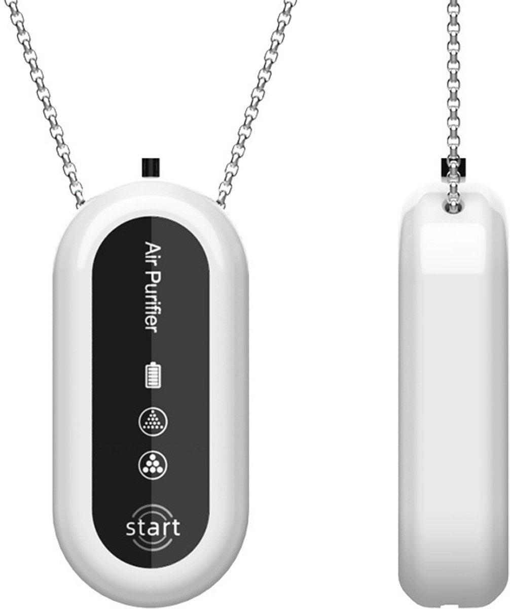 Draagbare luchtreiniger, draagbare mini negatieve ionisator als persoonlijke halskettingluchtreiniger, oplaadbaar voor buiten, reizen, auto en thuisgebruik（Wit）