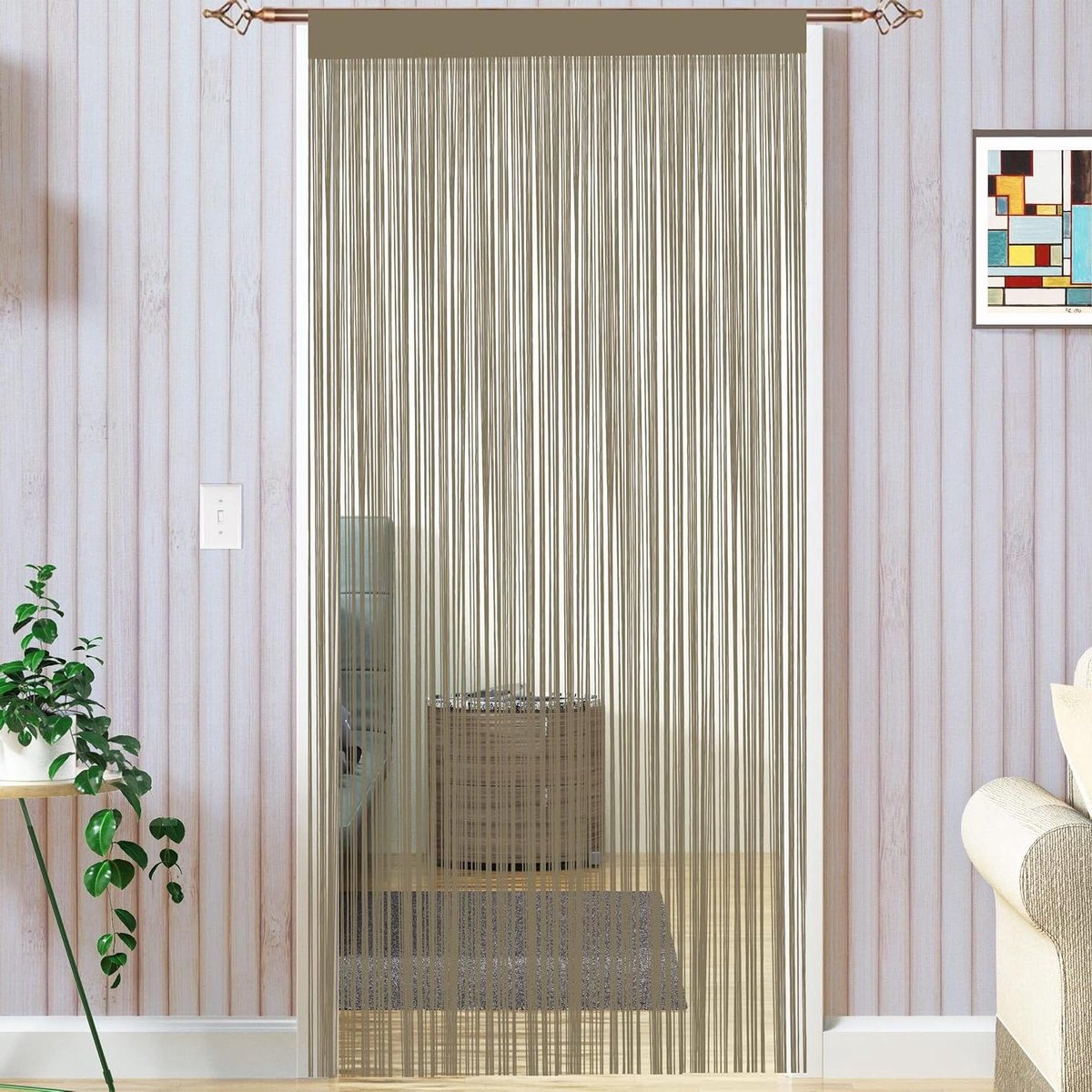 Koorddeurgordijnen - Slierten gordijn - Woondecoratie - Milieuvriendelijk polyester - 90 x 200 cm - Ecru