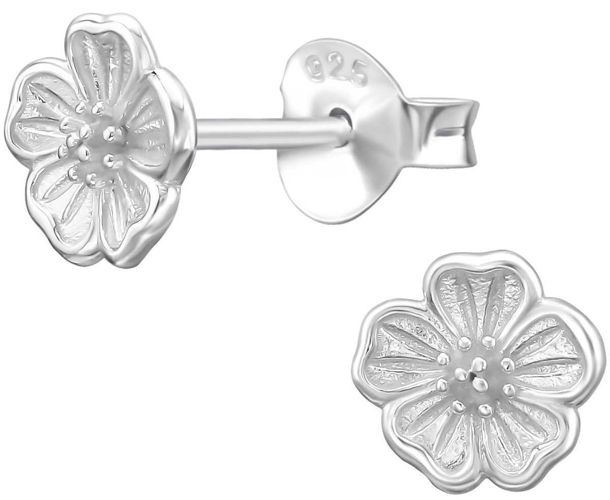 Joy|S - Zilveren bloem oorbellen - hibiscus bloemetje - 6 mm - gepolijst - sterling zilver 925 - bloemetjes oorknoppen