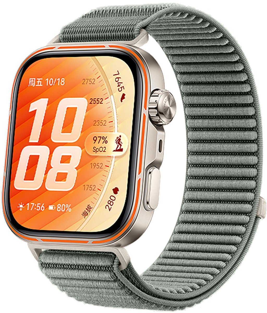 By Qubix - Nylon ribbelbandje - Grijs-groen - geschikt voor Huawei Watch Fit 5 / 4 / 3