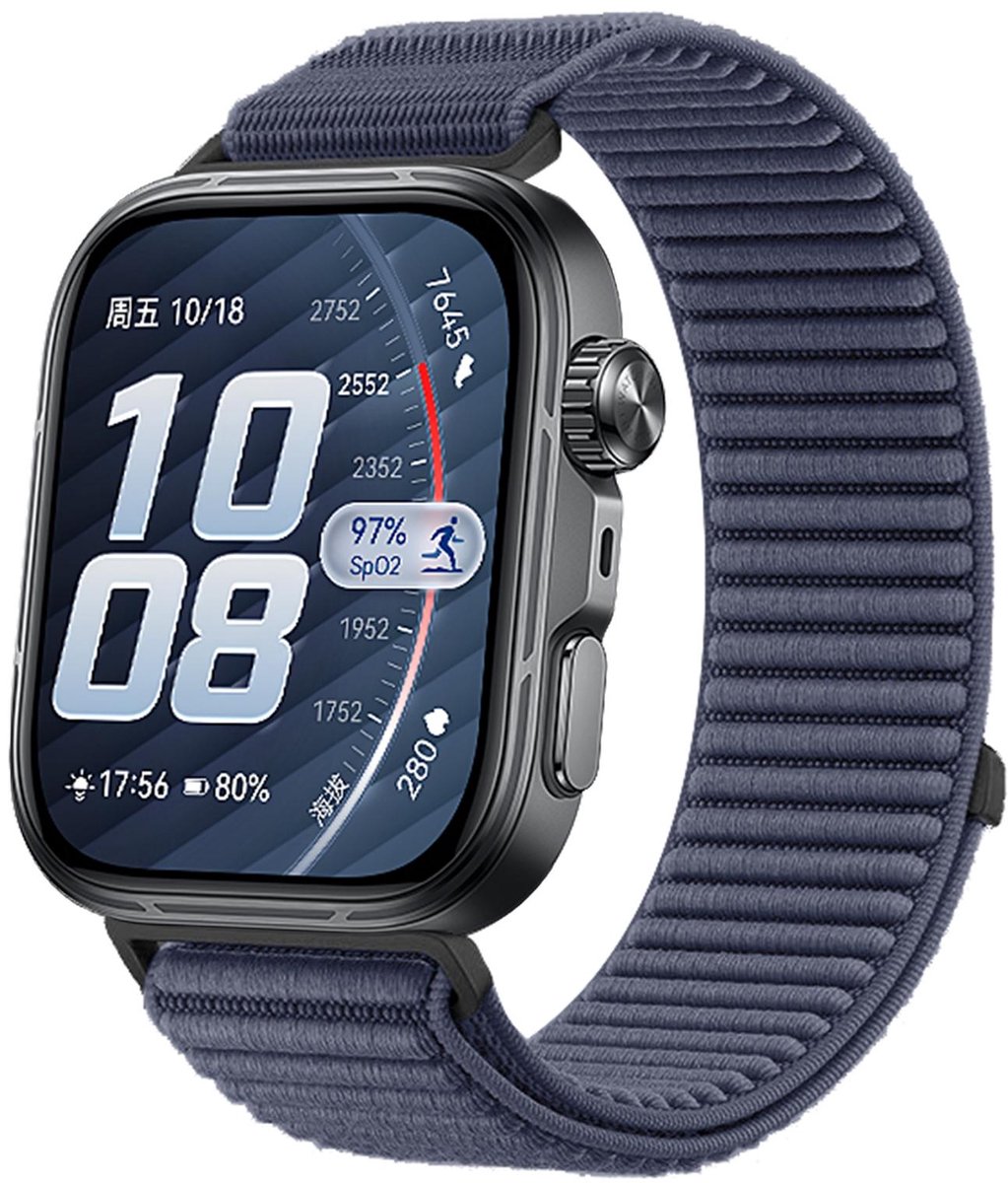 By Qubix - Nylon ribbelbandje - Denim blauw - geschikt voor Huawei Watch Fit 5 / 4 / 3