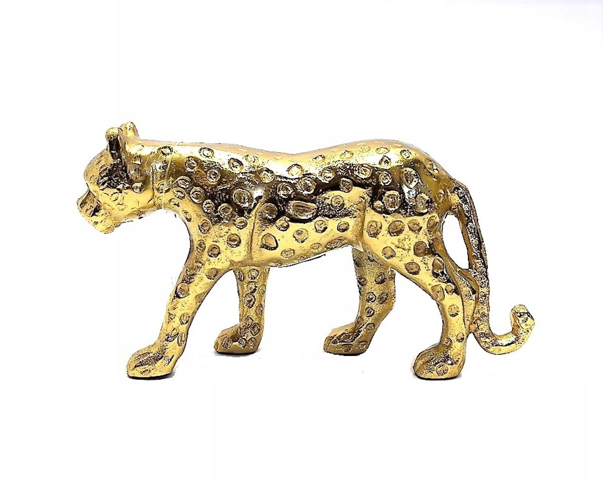 Gepard Figuur Metaal 12x22x6 cm - Goudkleurig Decoratief Beeld
