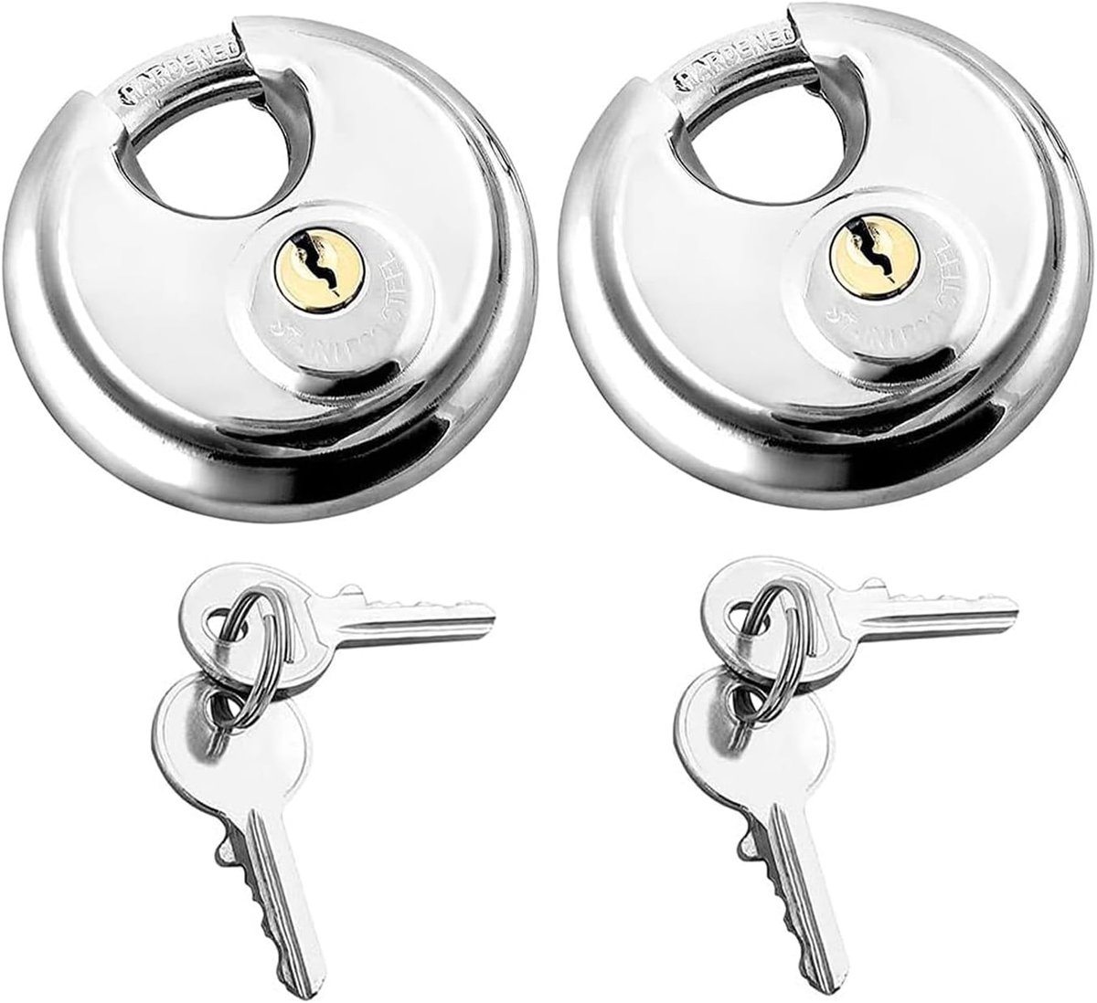 2 stuks 70 mm hangslot met roestvrijstalen sluiting - disc slot - aanhangerslot - duurzaam - waterdicht hangslot met sleutel voor kasteelbewakers