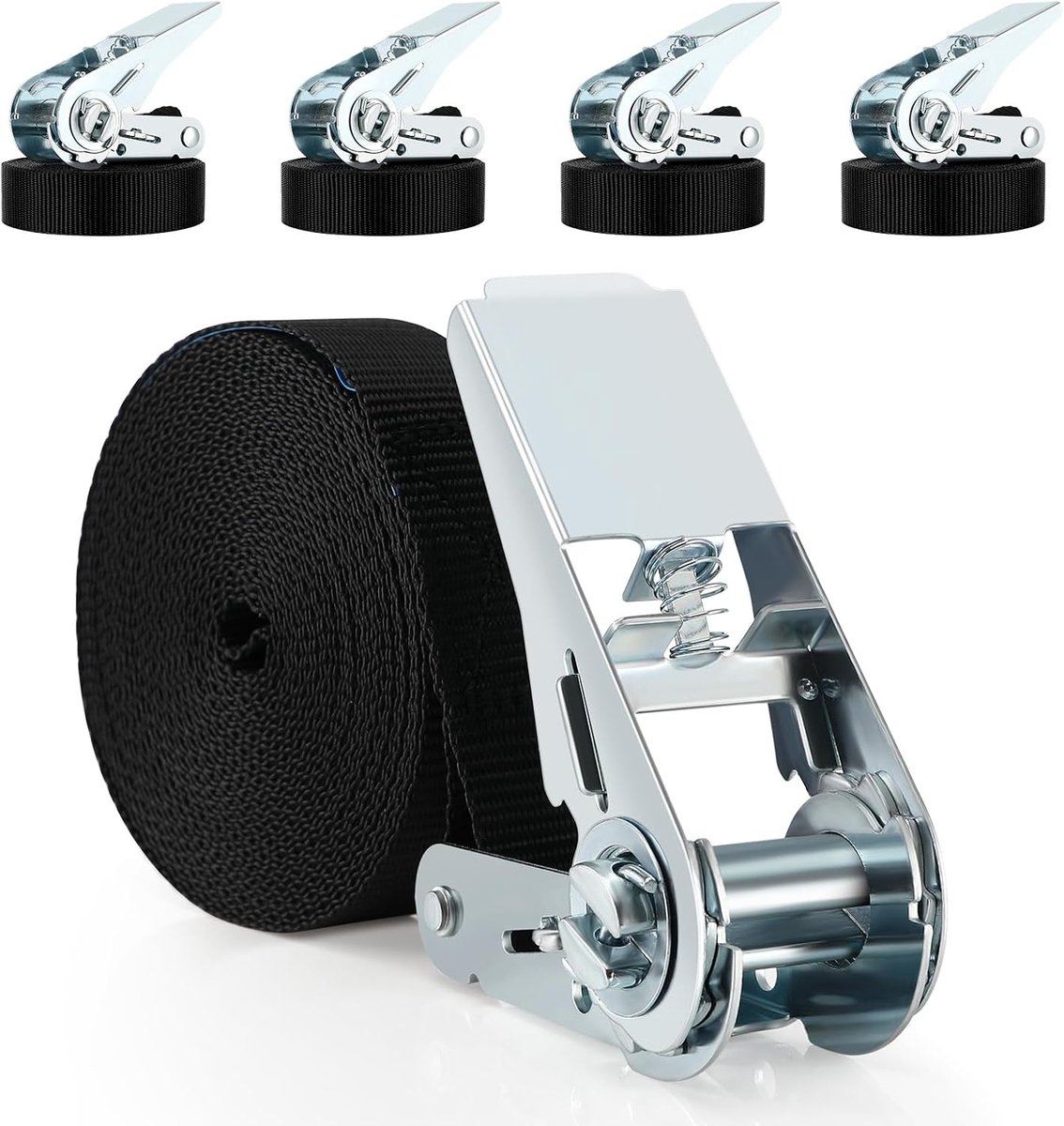 Set van 5 spanbanden met ratel - verstelbare sjorbanden met klemsluiting - belastbaar tot 1000 kg - enorm robuuste sjorbanden - geschikt voor vaste lading - auto - motorfiets - bagagepakketten (2 - 5 cm