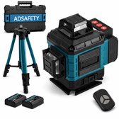 ADSafety 4D Kruislijnlaser met Statief - Zelfnivellerend Bouwlaser met 4 tot 16 Lijnen - Laser Waterpas - 50 Meter Meetbereik - 360 Graden Rotatie - Inclusief 2 Accu's & Draagkoffer