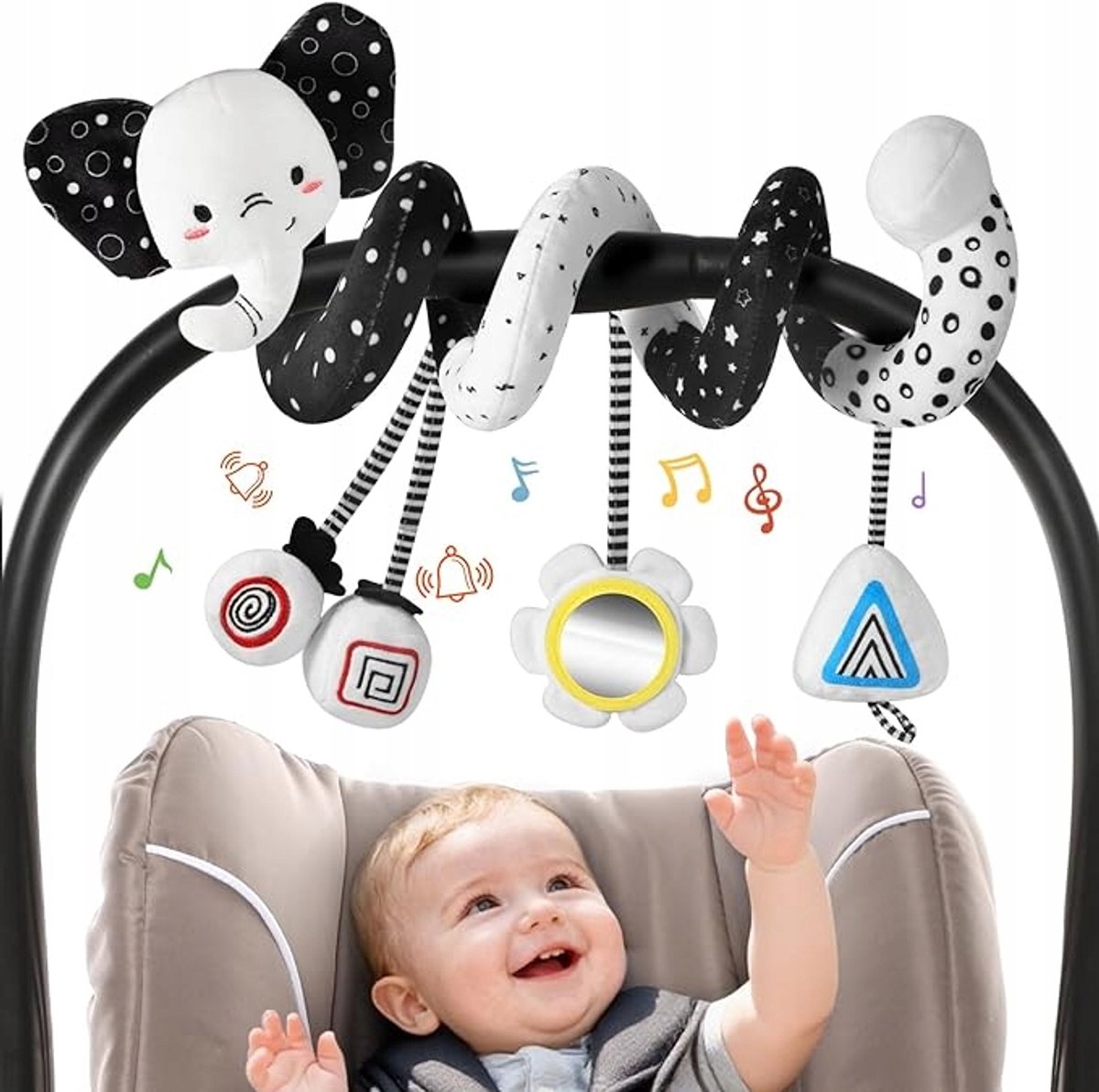 Babyspeelgoed voor kinderwagen & wieg: Spiraal met rammelaar en muziek