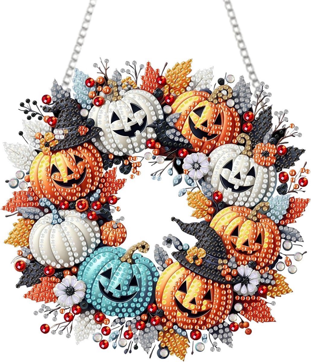 Casalora® DIY Diamond Painting Halloween Pompoenlantaarn Raamhanger – 5D Acryl Hangdecoratie Kit – Halloween Decoratie