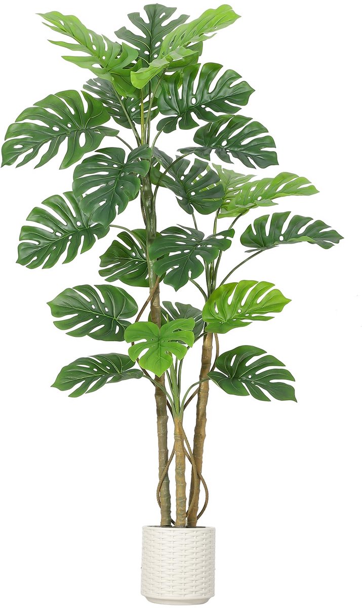 180cm Realistische kunst-Monstera Deliciosa – grote exotische kunstplant met Real-Touch bladeren, stevige keramische pot, onderhoudsvrij voor binnen decoratie, woonkamer, kantoor of huiswarmingscadeau