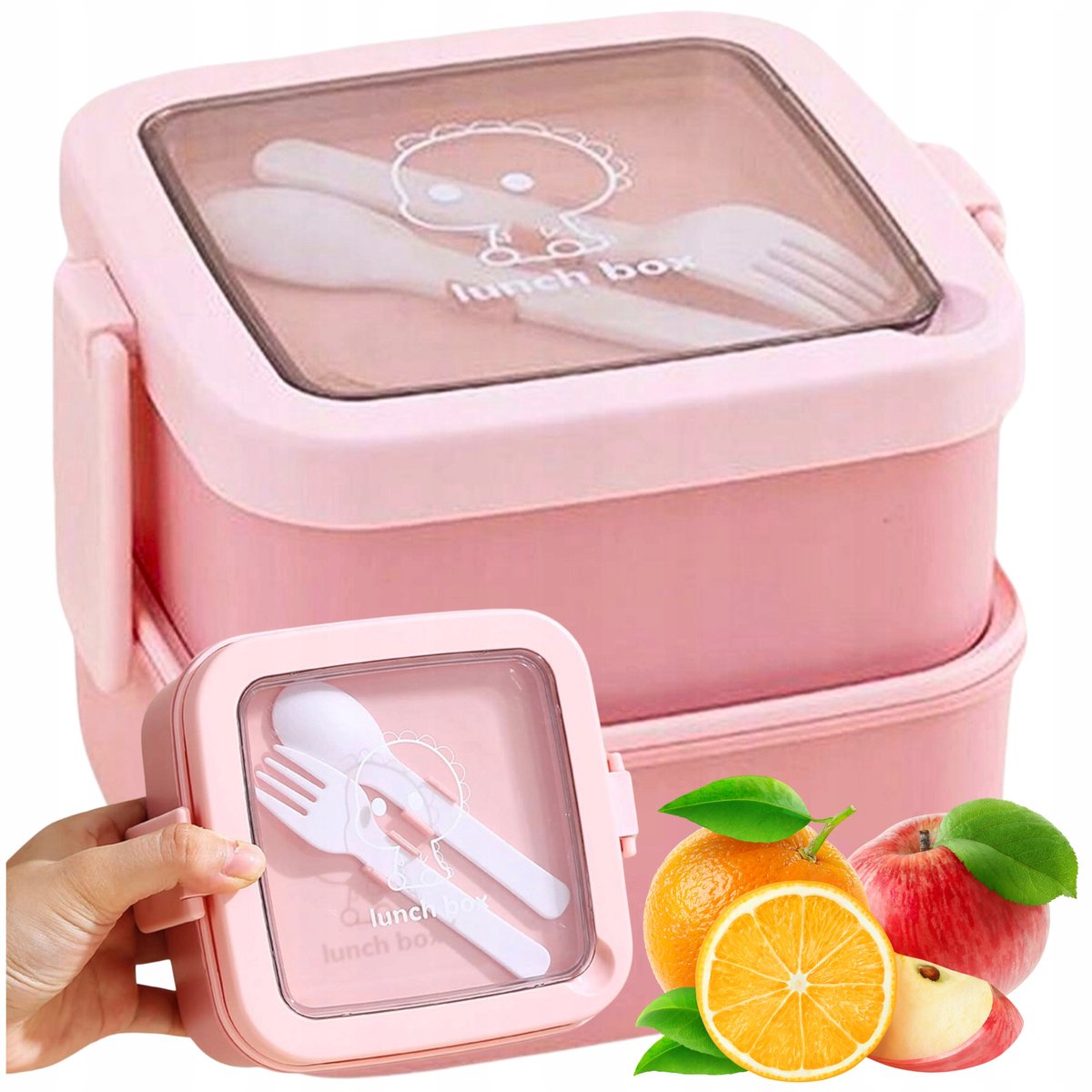 Roze Lunchbox met Bestek - 2 Lagen, Lekvrij