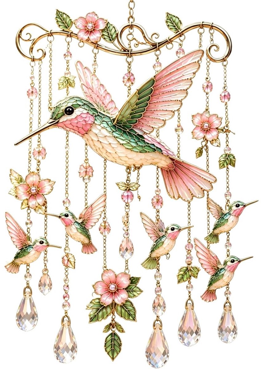 Casalora® Sierlijke Kolibrie Windgong – Acryl Zonvanger Met Hangdecoratie – Herdenkingscadeau Voor Vrouwen En Oma – Decoratieve Sun Catcher Voor Tuin, Balkon En Woondecoratie (Roze Kolibrie)