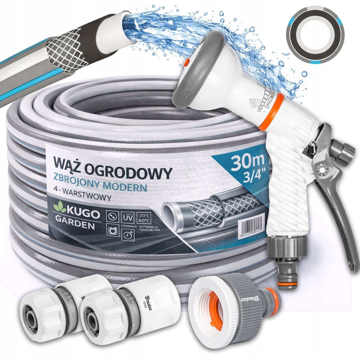 Kugo Garden 3/4" 30m rubberen tuinslangset met Bradas spuitpistool
