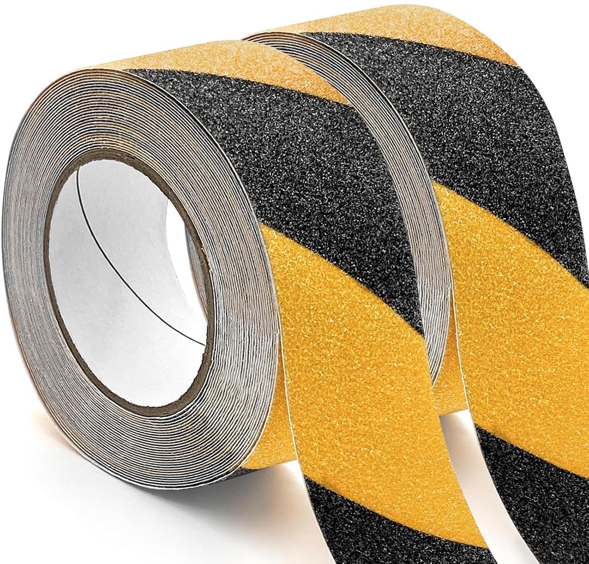 Non-slip tape 50 mm x 10 m, Set van 2 - Ideaal voor trappen, hellingen en vloeren, zelfklevend en mat zwart/geel