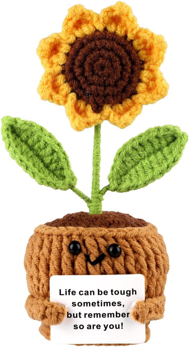 Zonnebloem, Positieve Gehaakte Potplant Positieve Zonnebloem Haakwerk Gebreide Zonnebloem Gehaakte Zonnebloem met Positieve Boodschap voor Feestdecoratie Motiverend Cadeau
