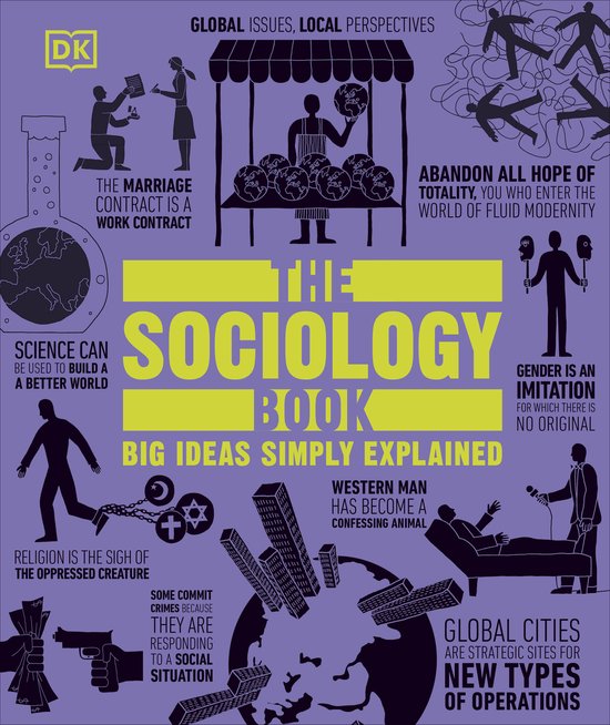 Cover van 'The Sociology Book' met de tekst 'Global Issues, Local Perspectives' en 'Big Ideas Simply Explained'.