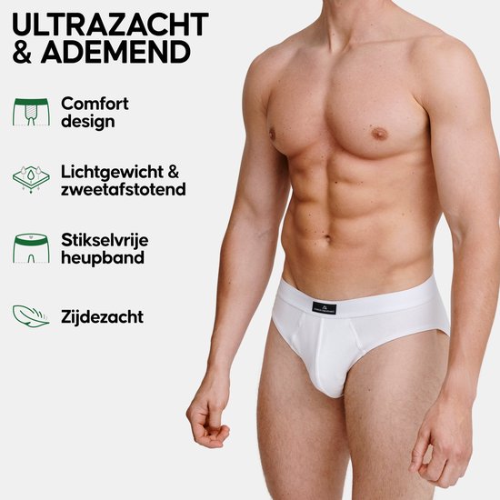 Man met witte slip, ultrazacht en ademend. Comfortabel ontwerp, lichtgewicht & zweetafvoerend, stikselvrije heupband, zijdezacht.