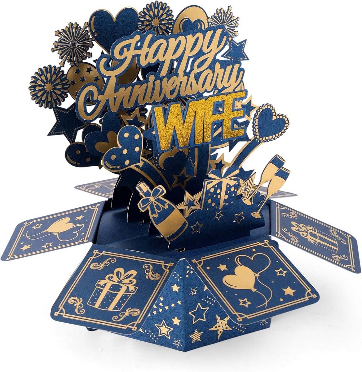 Up Jubileumkaartenset, Kleurrijk Ster Hart Vuurwerk Ontwerp Gelukkige Verjaardag Pop Upkaarten met Envelop en Klein Kaartje voor Vrouw