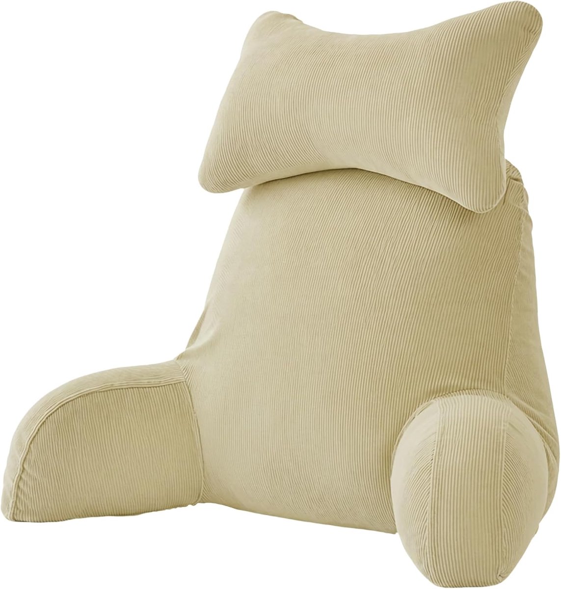 Rugsteunkussen met armleuning, comfortabel leeskussen voor bed en bank, ergonomische rugsteun voor volwassenen, ideaal voor lezen, spelen, tv kijken en ontspannen vrijetijdsvormgeving (champagne)